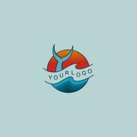 Whale Tail, fish tail on the sea Logo Vector Design and Illustration