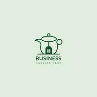 Tea House Logo. Home Line Design and a Cup of Tea. Simple Vector Line Art Icon Template. Suitable for coffee shop, restaurant etc