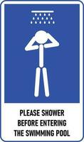 Swimming pool sign vector in stickman style. Shower before entering the swimming pool. Stick figure attention symbol.