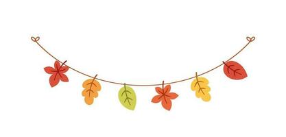 Autumn leaves garland in orange and red colors for Fall and Thanksgiving season. Vector isolated on white background.