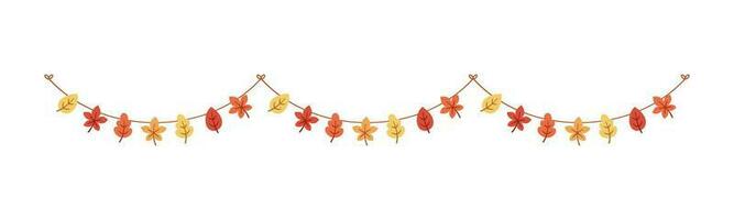 Autumn leaves garland in orange and red colors for Fall and Thanksgiving season. Vector isolated on white background.