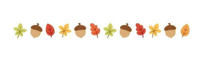 Autumn leaves and acorn separator border for Fall and Thanksgiving season. Vector isolated on white background.
