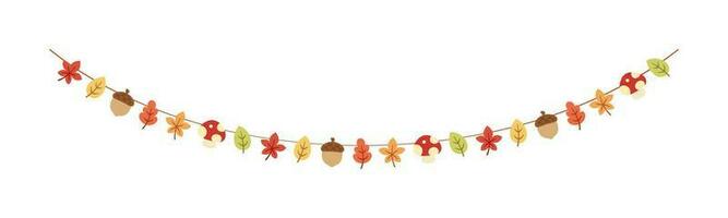 Autumn garland, graphic elements for Fall and Thanksgiving season. Vector isolated on white background.