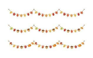 Autumn garland, graphic elements for Fall and Thanksgiving season set. Vector isolated on white background.