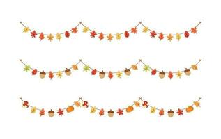 Autumn garland, graphic elements for Fall and Thanksgiving season set. Vector isolated on white background.