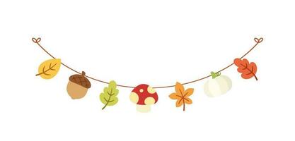 Autumn garland, graphic elements for Fall and Thanksgiving season. Vector isolated on white background.