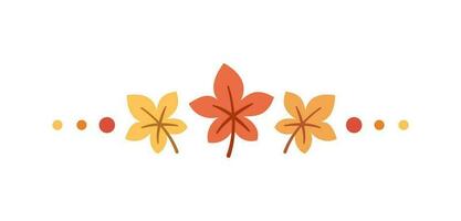 Autumn leaves text divider separator border for Fall and Thanksgiving season. Vector isolated on white background.