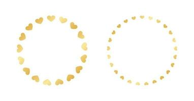 Golden round frame made with heart pattern set. Gold Valentines Day Border Template, elegant wedding invitation card vector illustration