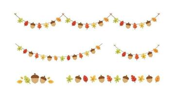 Autumn garlands and borders design elements set. Fall Thanksgiving themed graphics collection. Vector illustration.