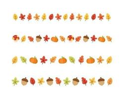Autumn separator border for Halloween, Fall and Thanksgiving season set. Vector isolated on white background.
