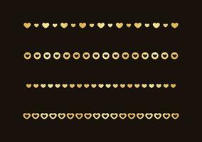 Gold Valentines Heart Pattern Separator Border Set, Golden Elegant Romantic Page Text Divider vector