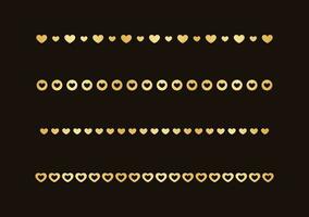 Gold Valentines Heart Pattern Separator Border Set, Golden Elegant Romantic Page Text Divider vector