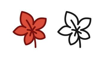 Cute autumn maple leaf colored and outline line art icon logo set. Vector illustration for coloring page and art books for adults and kids.