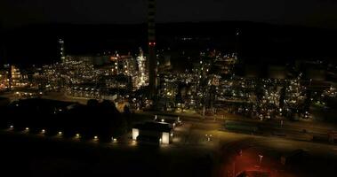 Illuminated Oil Refinery Production Factory Station at Night video