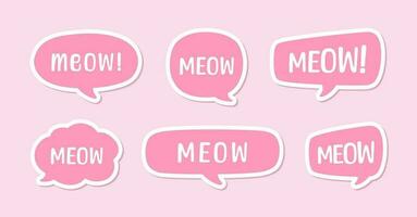 MEOW speech bubble set sticker design. Meow text. Cute hand drawn quote. Cat sound hand lettering. Doodle phrase. Vector illustration for print, sticker sheet, card, poster etc.