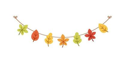 Autumn leaves garland in orange and red colors for Fall and Thanksgiving season. Vector isolated on white background.