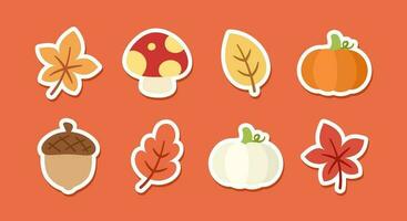 Collection of autumn icons, fall thanksgiving season sticker elements. Vector illustration.