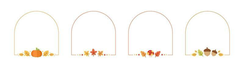 Autumn Arch Frame Border Set. Halloween, Fall and Thanksgiving Template. Can be used for shopping sale, promo poster, banner, etc. Vector illustration