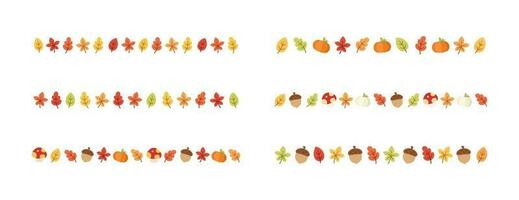 Autumn separator border for Halloween, Fall and Thanksgiving season set. Vector isolated on white background.