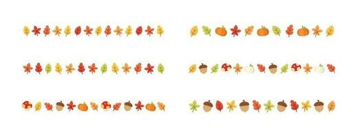 Autumn separator border for Halloween, Fall and Thanksgiving season set. Vector isolated on white background.