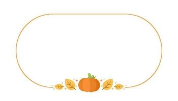 Cute Oval Autumn Frame Border. Halloween Fall Thanksgiving Graphic Template for sale post, banner, invitation, website or greeting card. Vector illustration