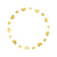 Golden round frame made with heart pattern. Gold Valentines Day Border Template, elegant wedding invitation card vector illustration