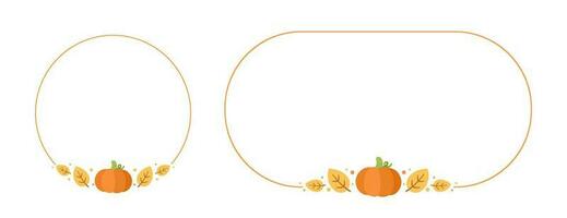 Cute Autumn Halloween Frame Border Template Set. Fall Thanksgiving Pumpkin Template Vector illustration.