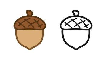 Acorn colored and outline line art set. Vector illustration for coloring page and art books for adults and kids.