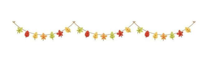 Autumn leaves garland in orange and red colors for Fall and Thanksgiving season. Vector isolated on white background.