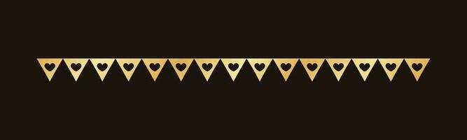 Gold Valentines Heart Pattern Separator Border, Golden Elegant Romantic Page Text Divider vector