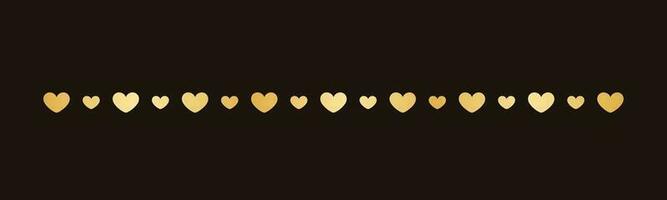 Gold Valentines Heart Pattern Separator Border, Golden Elegant Romantic Page Text Divider vector