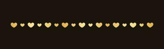 Gold Valentines Heart Pattern Separator Border, Golden Elegant Romantic Page Text Divider vector