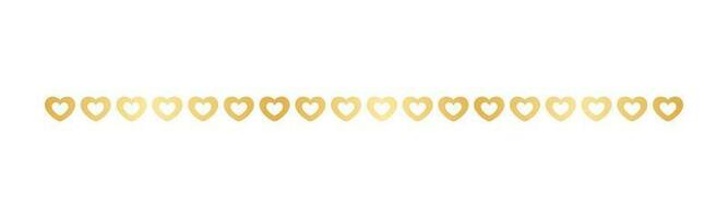 Gold Valentines Heart Pattern Separator Border, Golden Elegant Romantic Page Text Divider vector