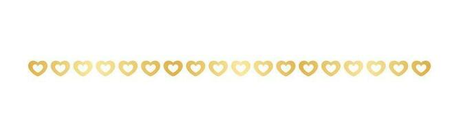 Gold Valentines Heart Pattern Separator Border, Golden Elegant Romantic Page Text Divider vector