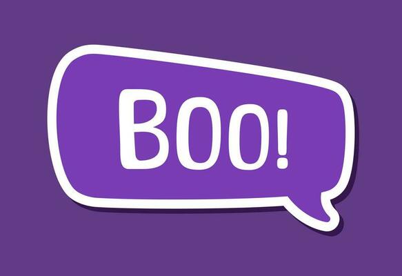 Speech bubble with text Boo digital sticker sound effect vector illustration