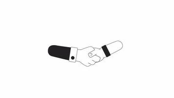 Shaking hands for business networking bw 2D hands animation. Successful closing deal outline cartoon 4K video, alpha channel. Businesspeople agree animated body parts isolated on white background video