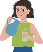 Portrait of young woman pouring water into a glass illustrationPortrait of young woman pouring water into a glass illustration vector