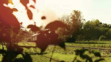 historisch stoom- motor trein locomotief kruispunt spoorweg sporen video