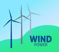 Wind power concept. Sustainable Energy background illustration with wind turbine. Vector banner with text