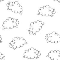 Vector seamless pattern on white background. Cute line sheep jumping.