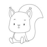 Outline cute squirrel sitting. Hand drawn character forest animal isolated on white background. Woodland animal for coloring book vector