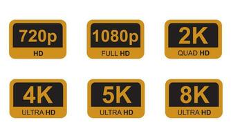 dorado 8k 4k 5k ultra hd vídeo resolución icono vector