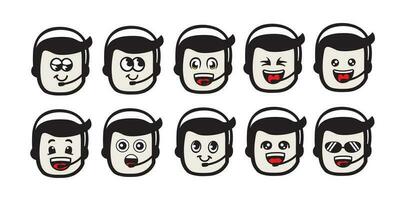 Set of call center staff emoticons. Vector illustration in cartoon style.