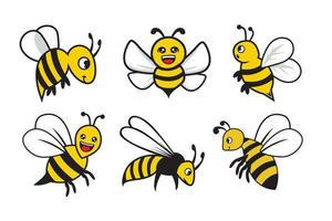 Vector set of cartoon bees. Isolated on a white background.