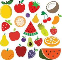 Fruits and berries icons set. Vector illustration in flat style.