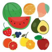 frutas y bayas íconos colocar. vector ilustración en plano estilo