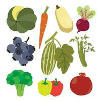 Vegetables and fruits set. Vector illustration in flat style.