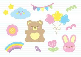 cute kawaii style hand drawn graphic element vector set