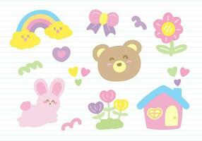 cute kawaii style hand drawn graphic element vector set