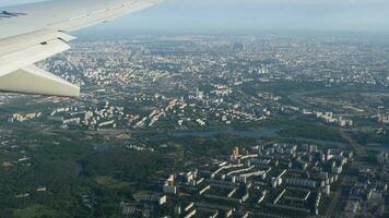 Moscow skyline from descending airplane video